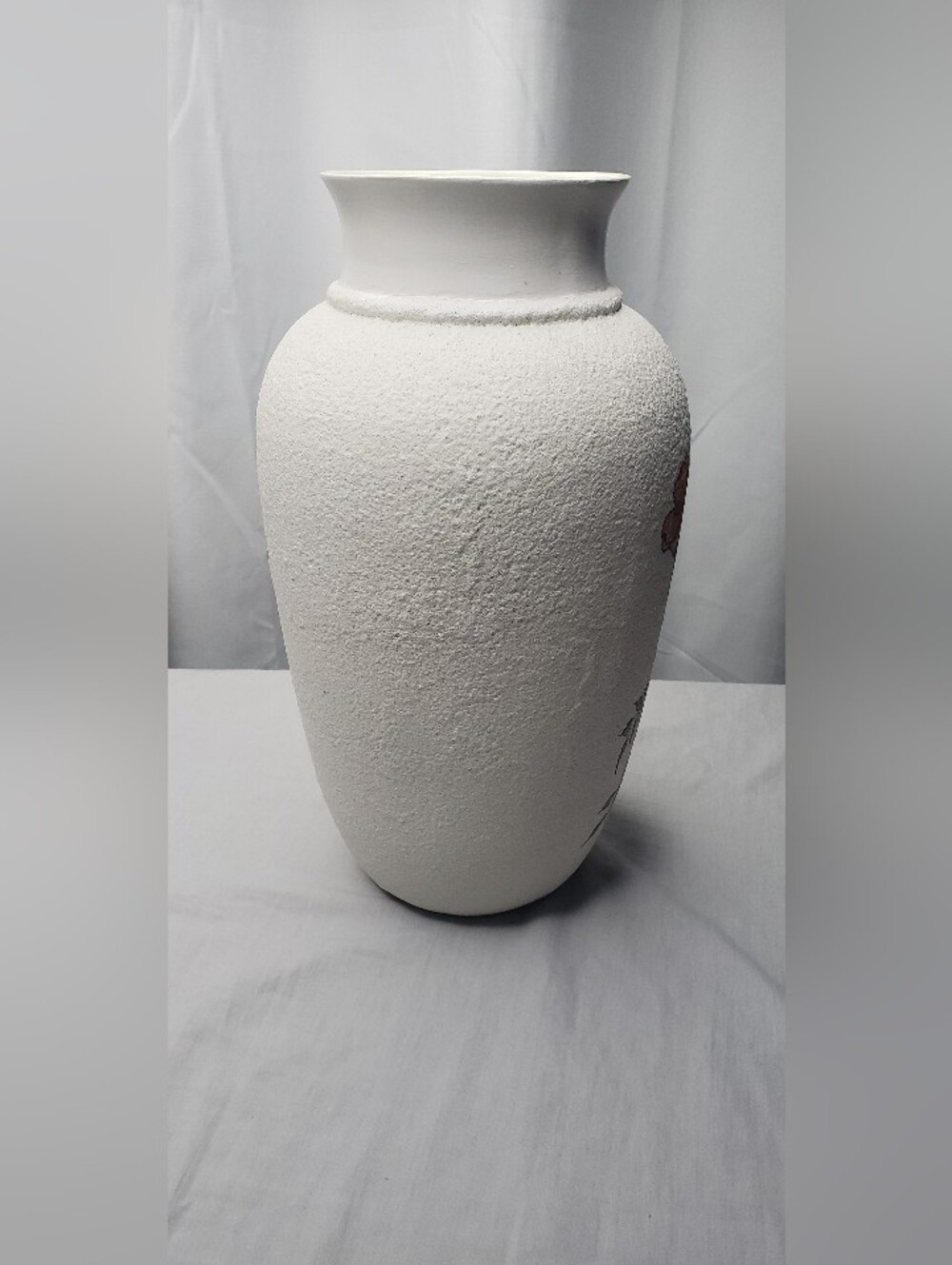 Vintage MCM Ceramic Vase Hand Painted Botanical Poppies Lava Finish 13.5 In Tall - Picture 3 of 6